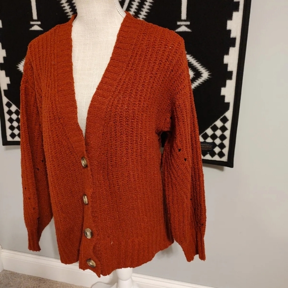 ❤️🔥EUC American Eagle Ladie's Oversized Campus Fit Button Front Cardigan, Rust - Picture 5 of 12